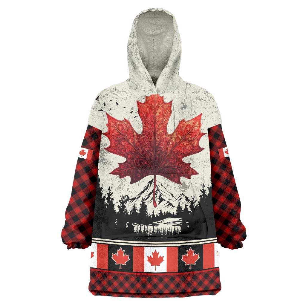 Canada Flag Wearable Blanket Hoodie Maple Leaf & Plaid Pattern Design