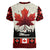 Canada Flag Women V-Neck T-Shirt Maple Leaf & Plaid Pattern Design