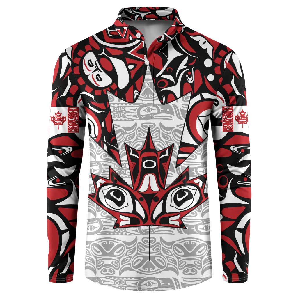 Canada Button Sweatshirt Haida Art-Inspired Pattern Design