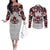 Canada Couples Matching Off The Shoulder Long Sleeve Dress and Long Sleeve Button Shirt Haida Art-Inspired Pattern Design