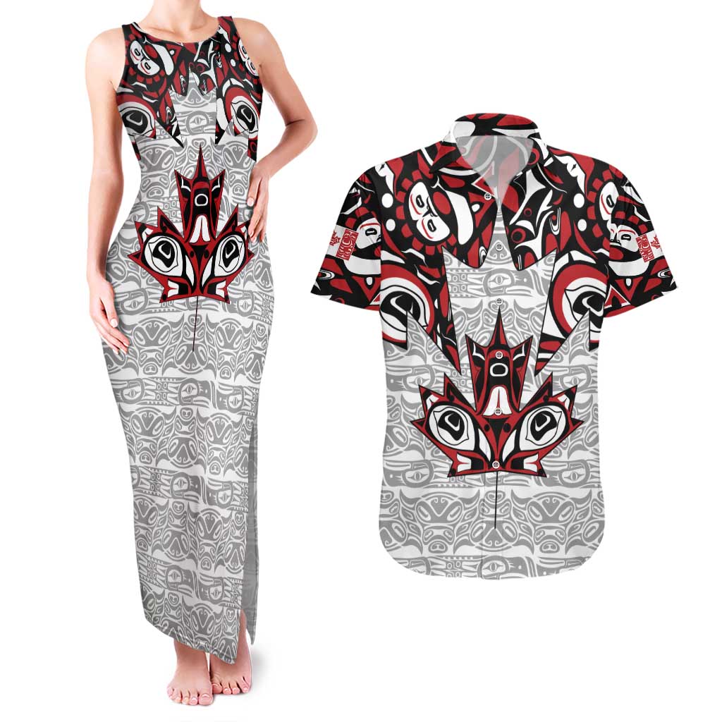 Canada Couples Matching Tank Maxi Dress and Hawaiian Shirt Haida Art-Inspired Pattern Design