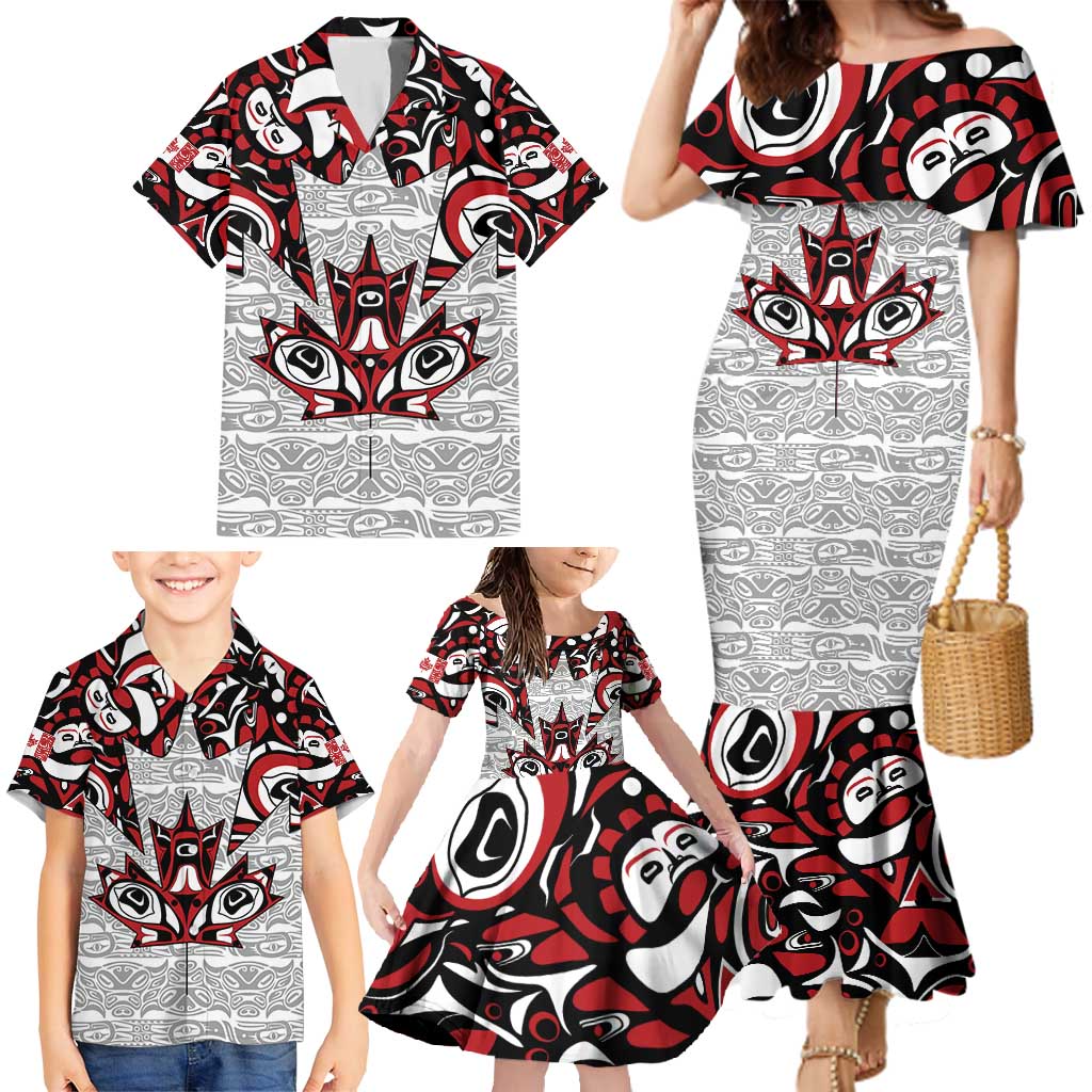 Canada Family Matching Mermaid Dress and Hawaiian Shirt Haida Art-Inspired Pattern Design