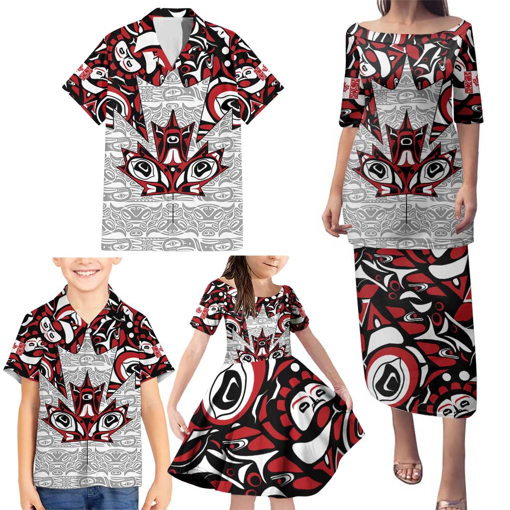 Canada Family Matching Puletasi and Hawaiian Shirt Haida Art-Inspired Pattern Design