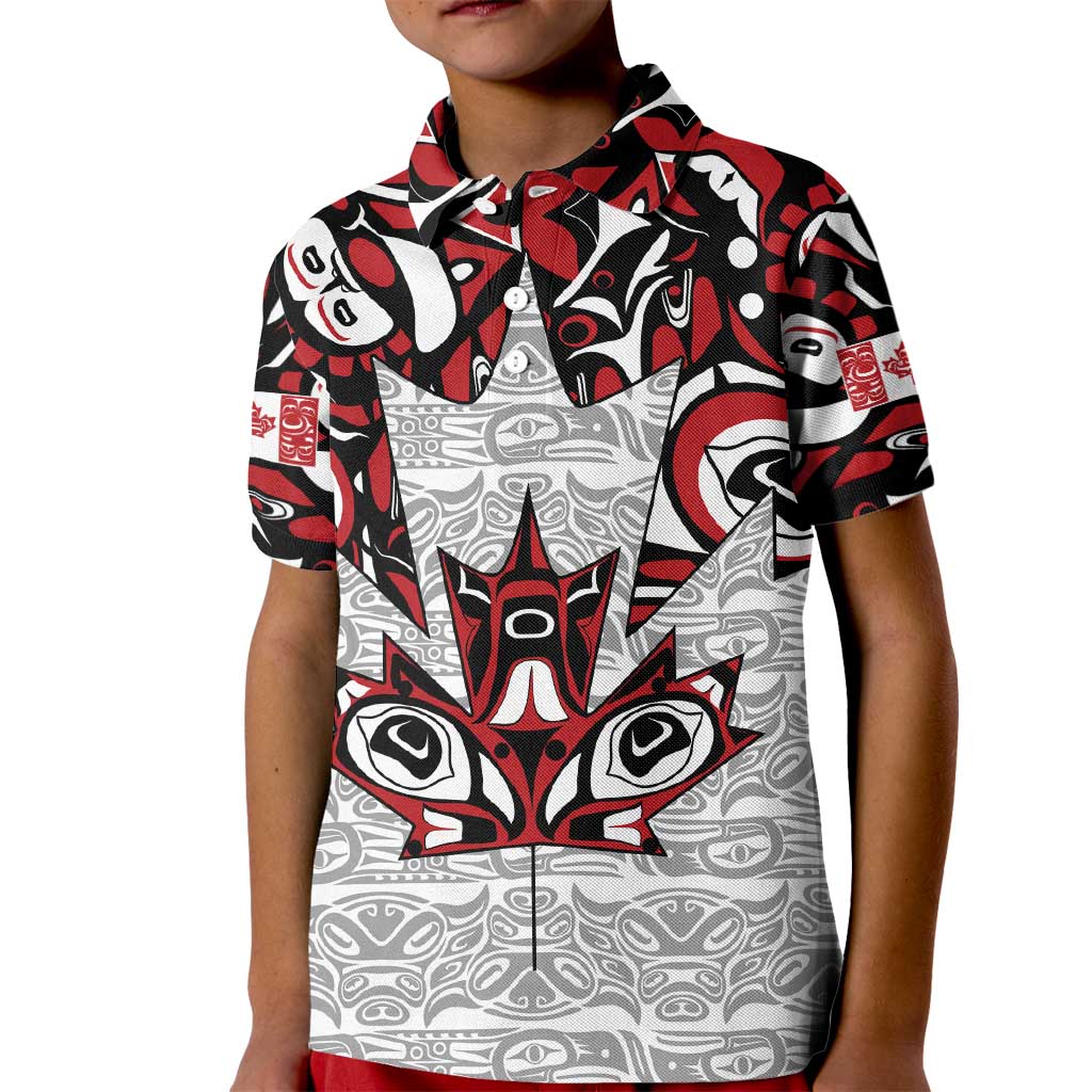 Canada Kid Polo Shirt Haida Art-Inspired Pattern Design