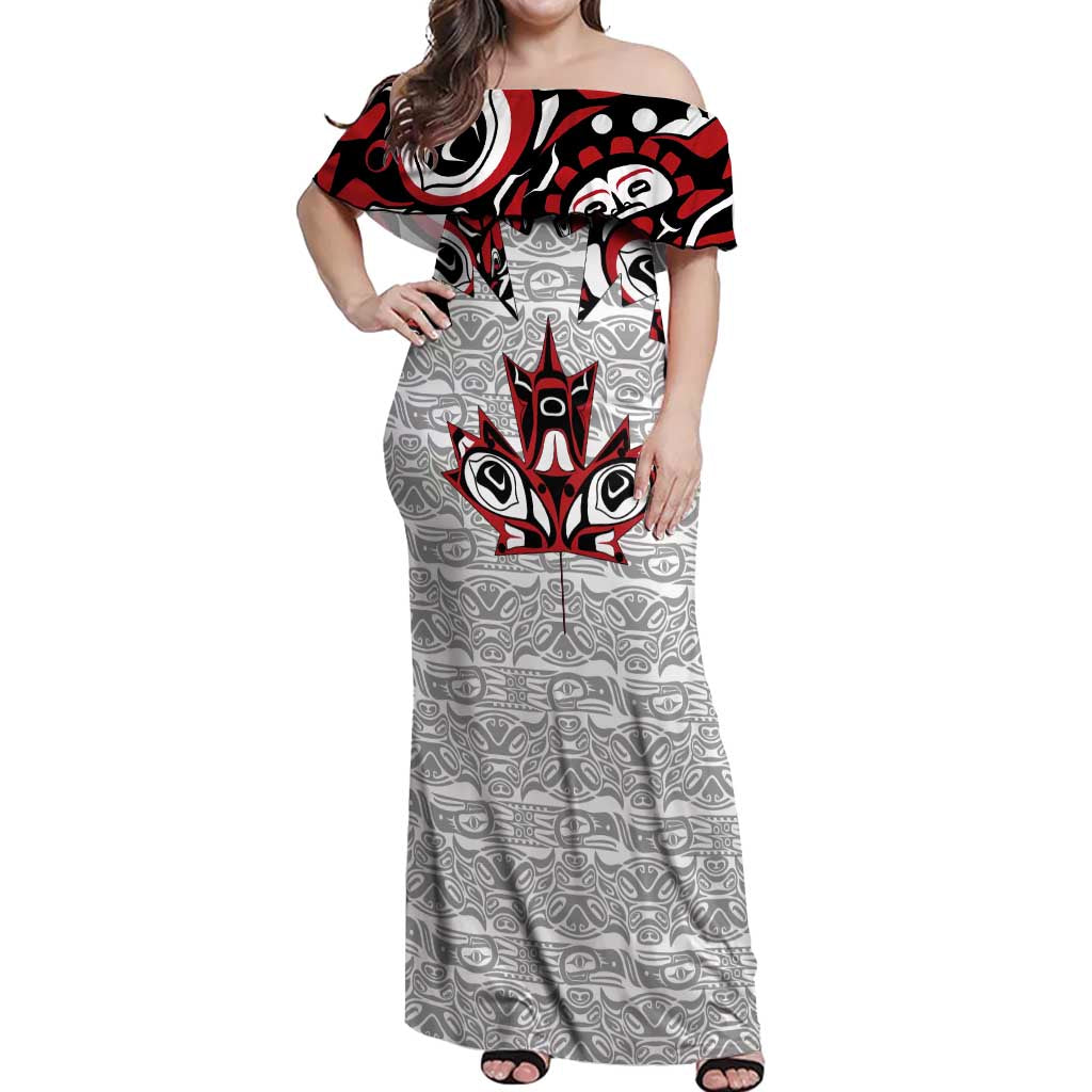 Canada Off Shoulder Maxi Dress Haida Art-Inspired Pattern Design