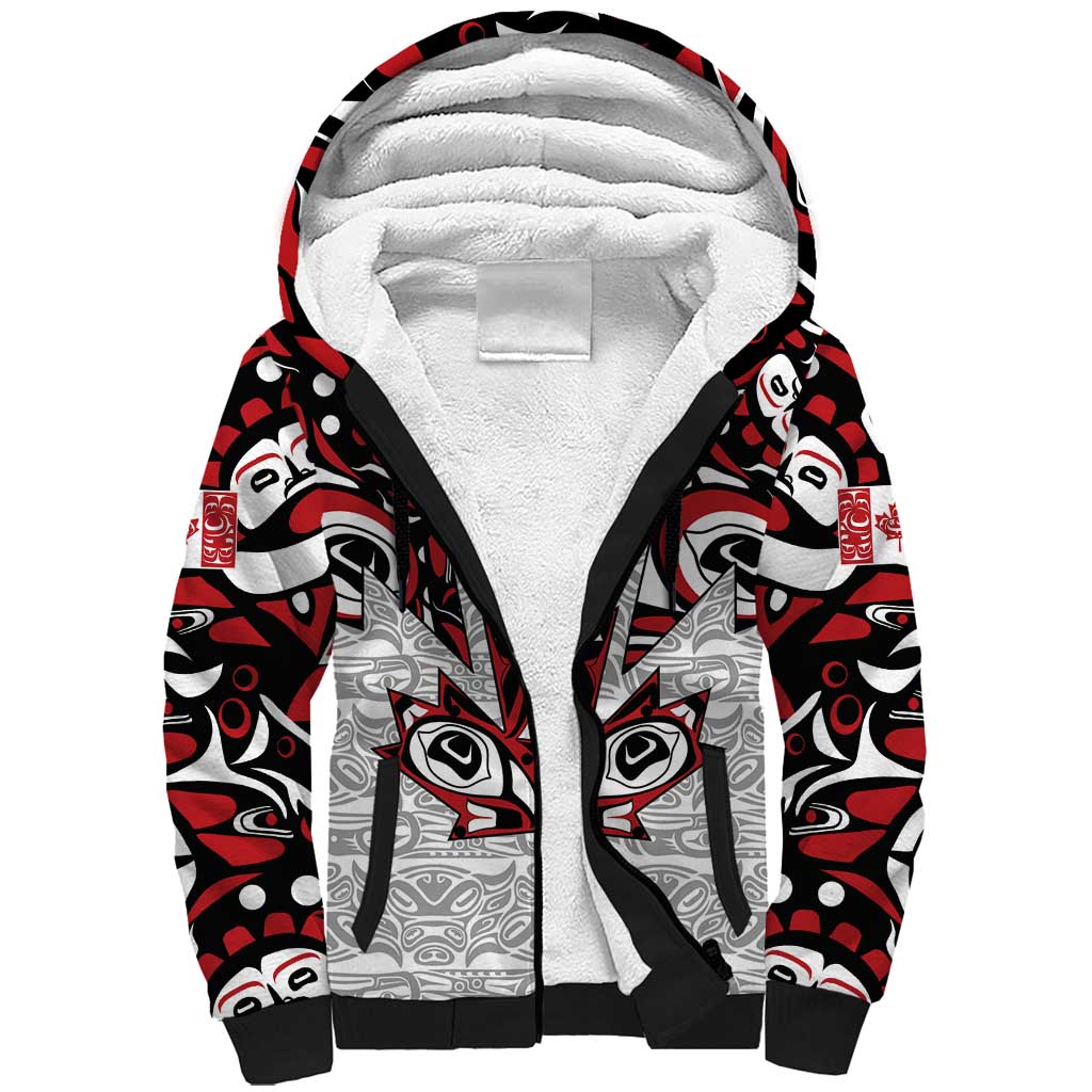 Canada Sherpa Hoodie Haida Art-Inspired Pattern Design