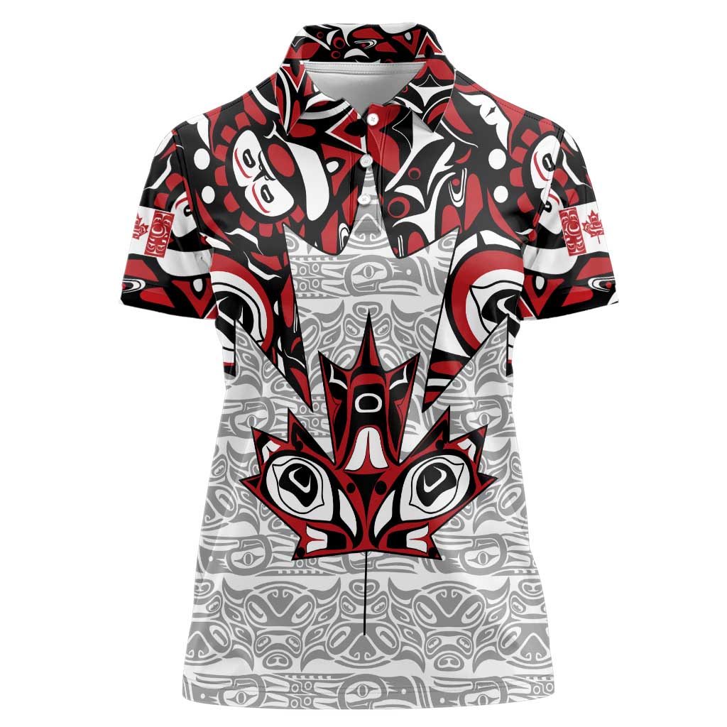 Canada Women Polo Shirt Haida Art-Inspired Pattern Design