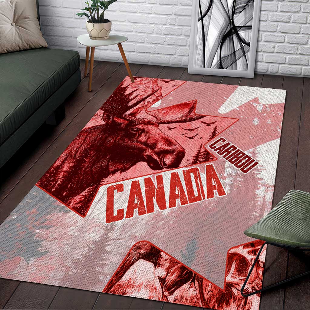 Canada Flag Area Rug Caribou Design with National Symbol