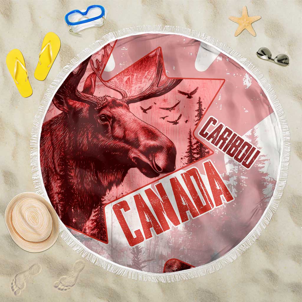 Canada Flag Beach Blanket Caribou Design with National Symbol