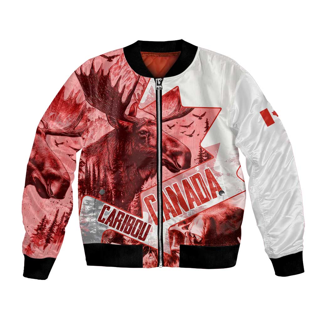 Canada Flag Bomber Jacket Caribou Design with National Symbol