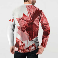 Canada Flag Button Sweatshirt Caribou Design with National Symbol