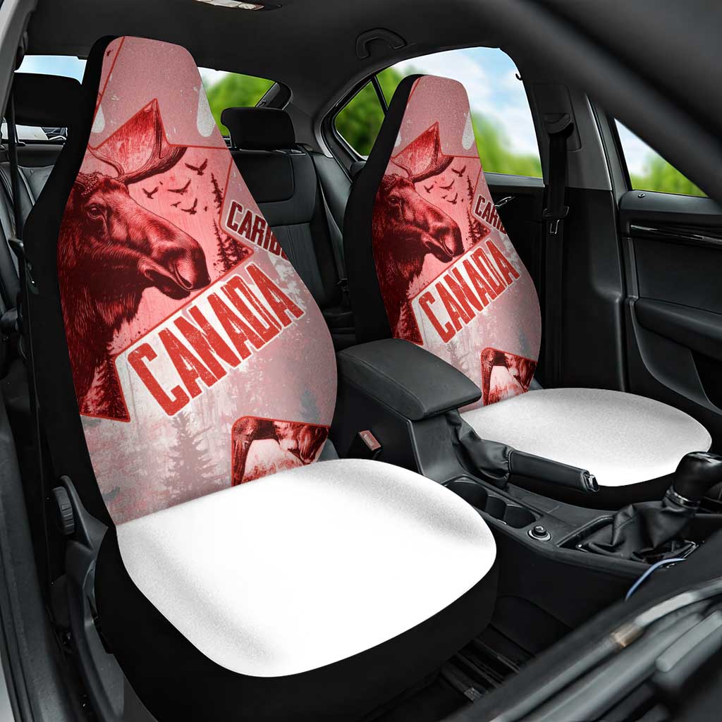 Canada Flag Car Seat Cover Caribou Design with National Symbol