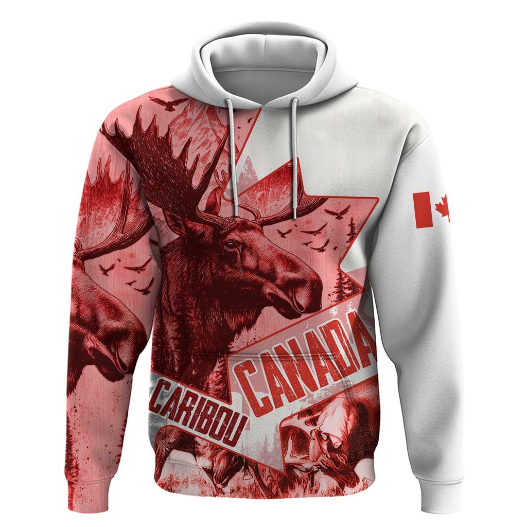 Canada Flag Hoodie Caribou Design with National Symbol