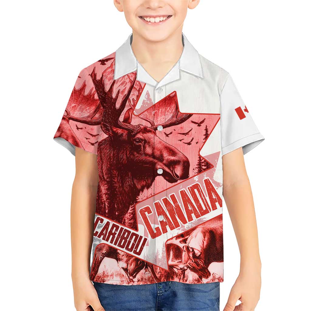 Canada Flag Kid Hawaiian Shirt Caribou Design with National Symbol