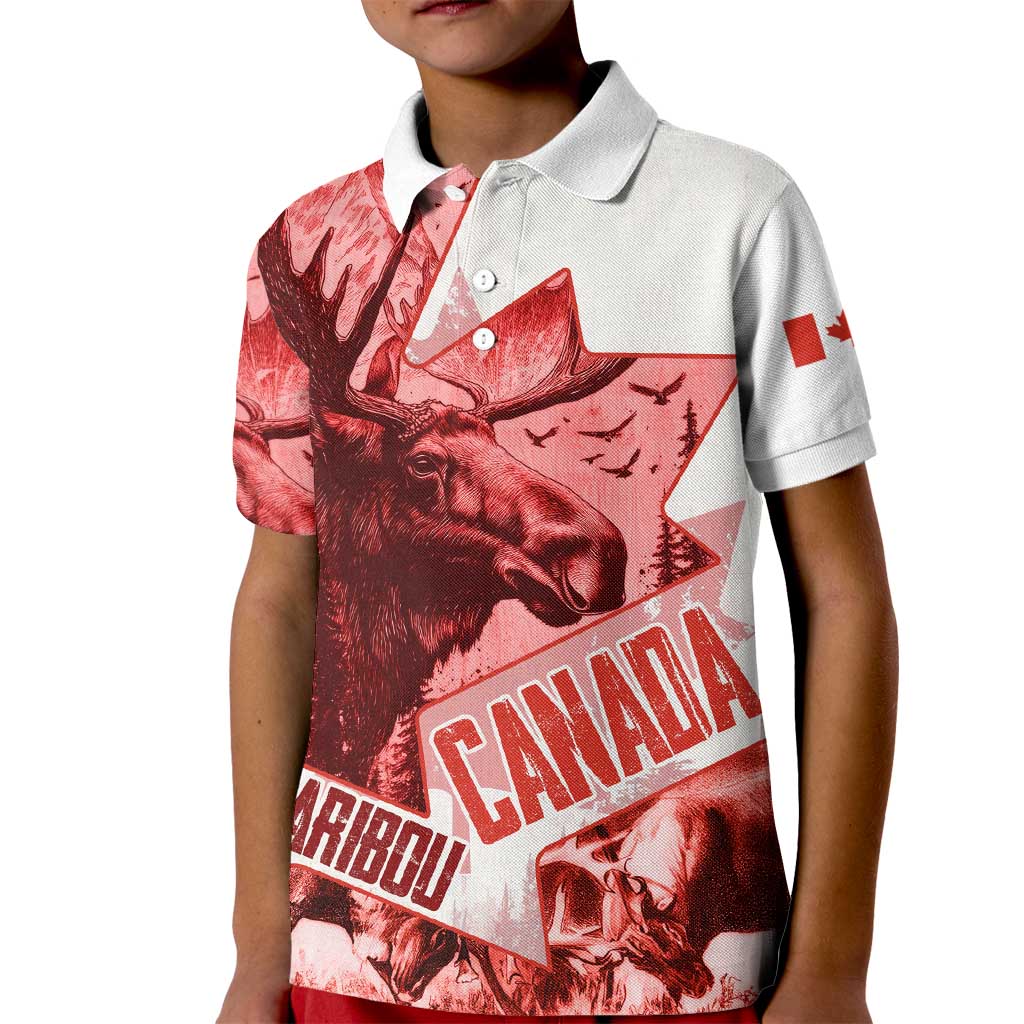 Canada Flag Kid Polo Shirt Caribou Design with National Symbol