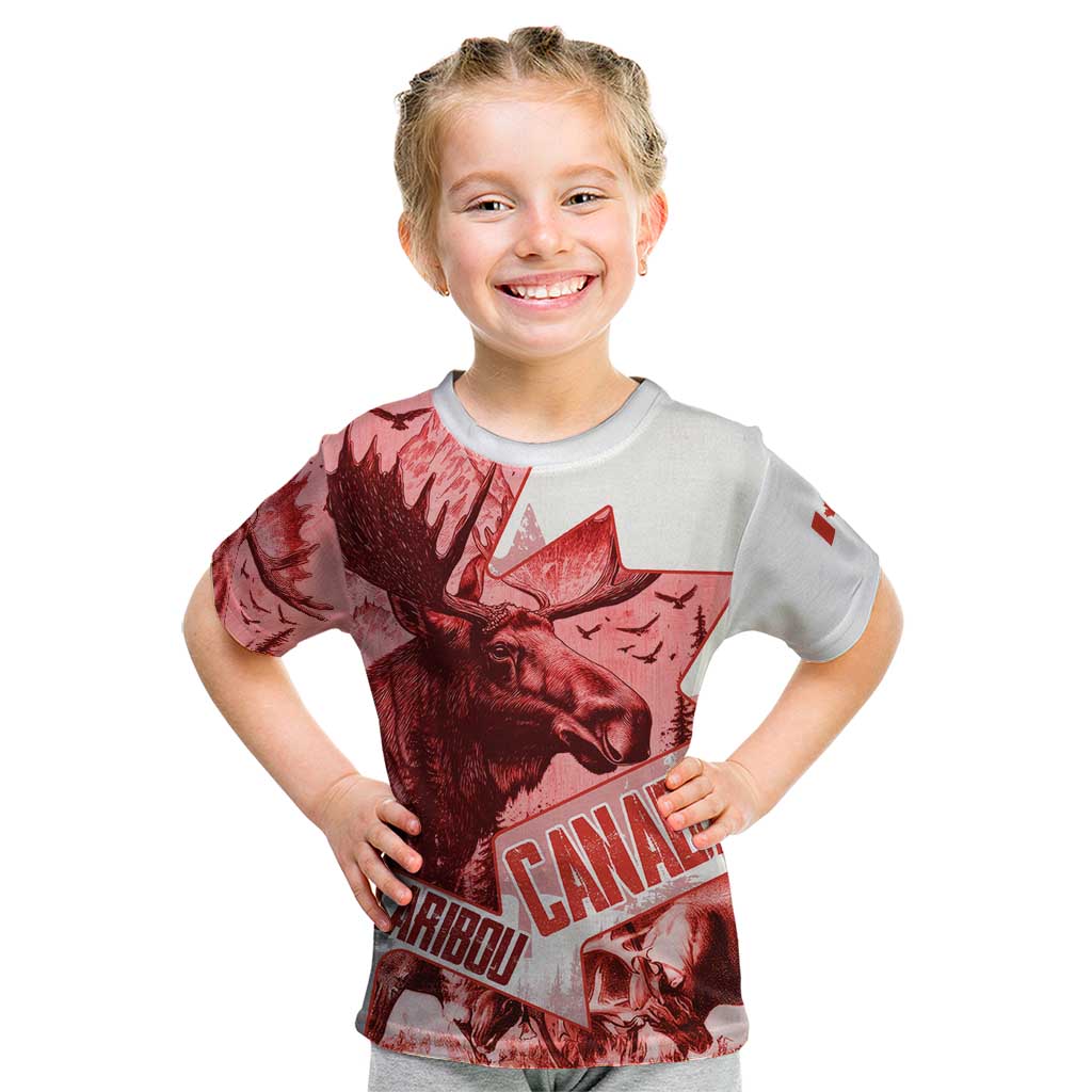 Canada Flag Kid T Shirt Caribou Design with National Symbol