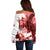 Canada Flag Off Shoulder Sweater Caribou Design with National Symbol