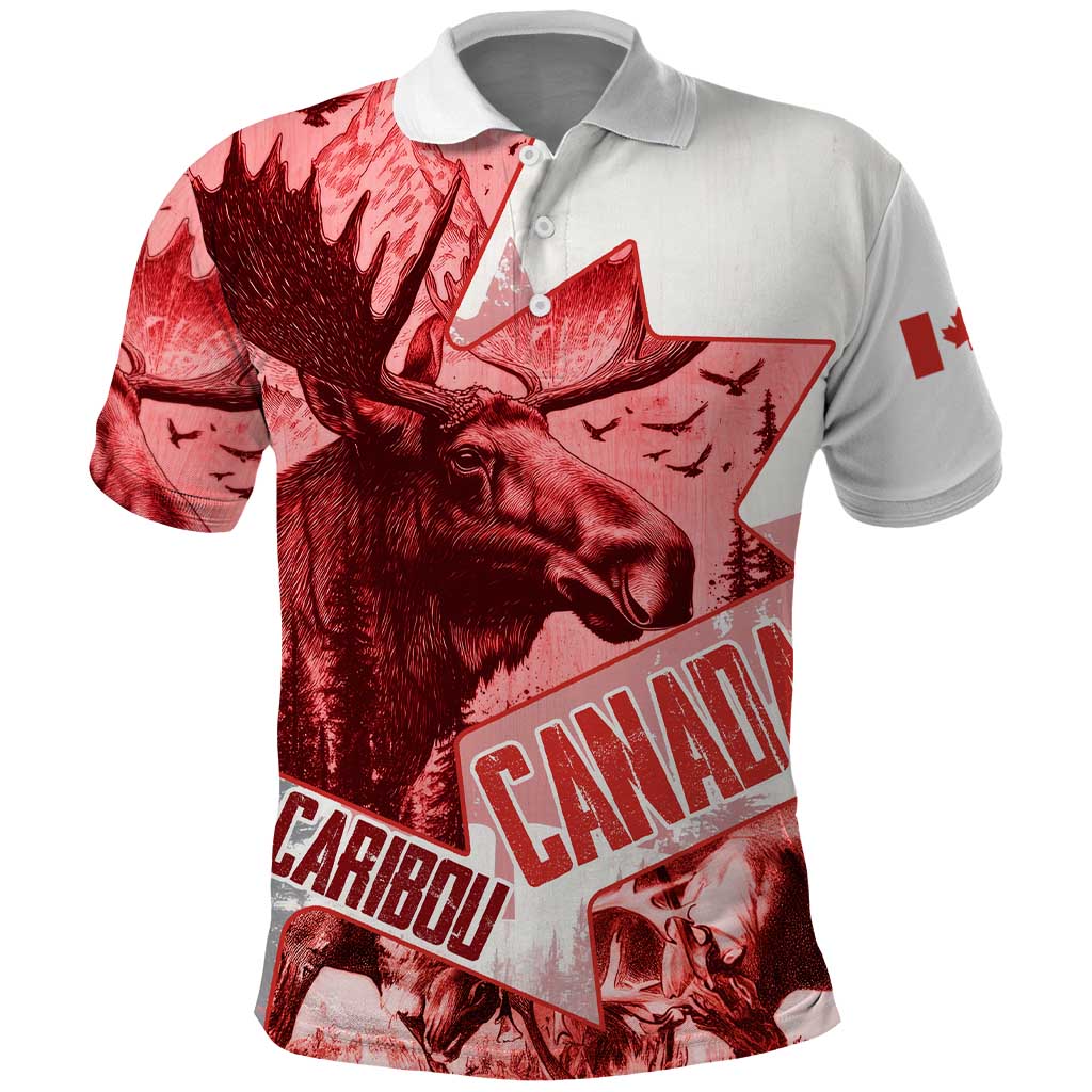 Canada Flag Polo Shirt Caribou Design with National Symbol