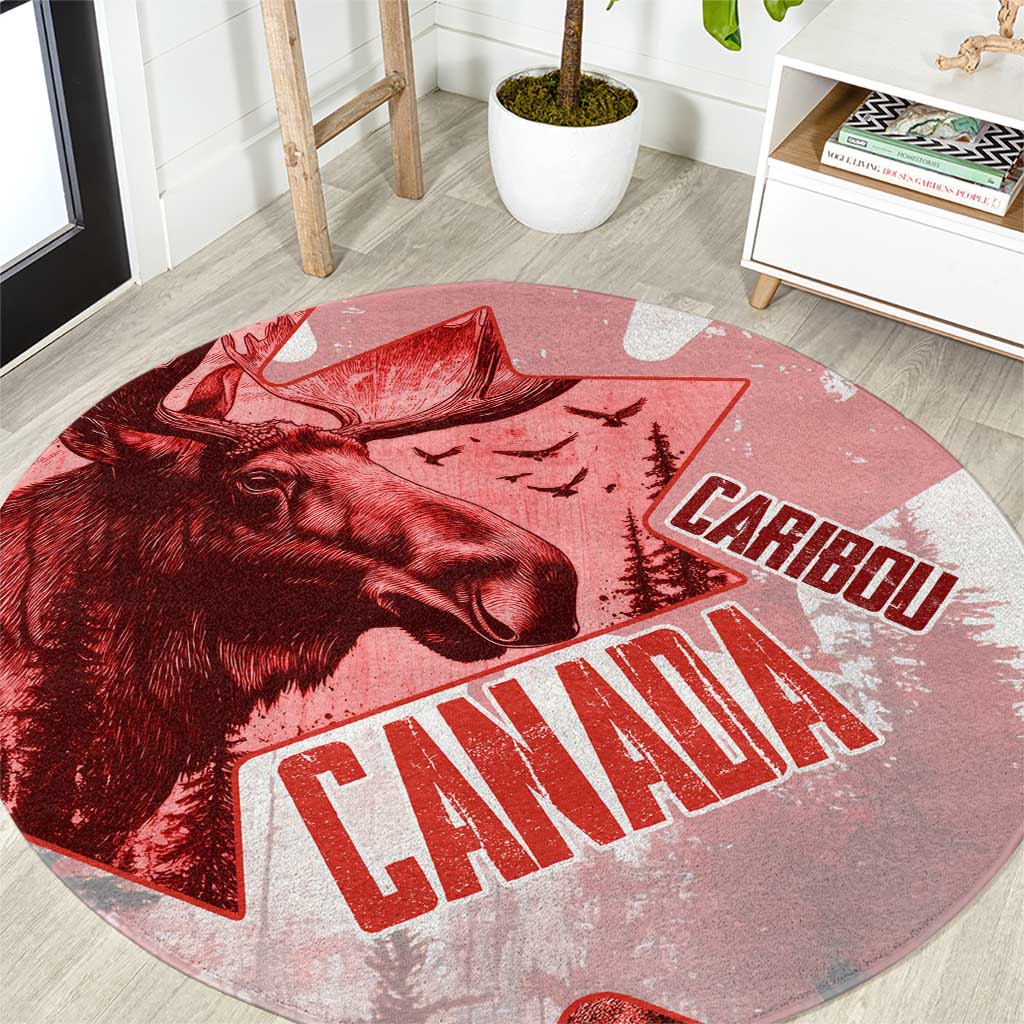 Canada Flag Round Carpet Caribou Design with National Symbol