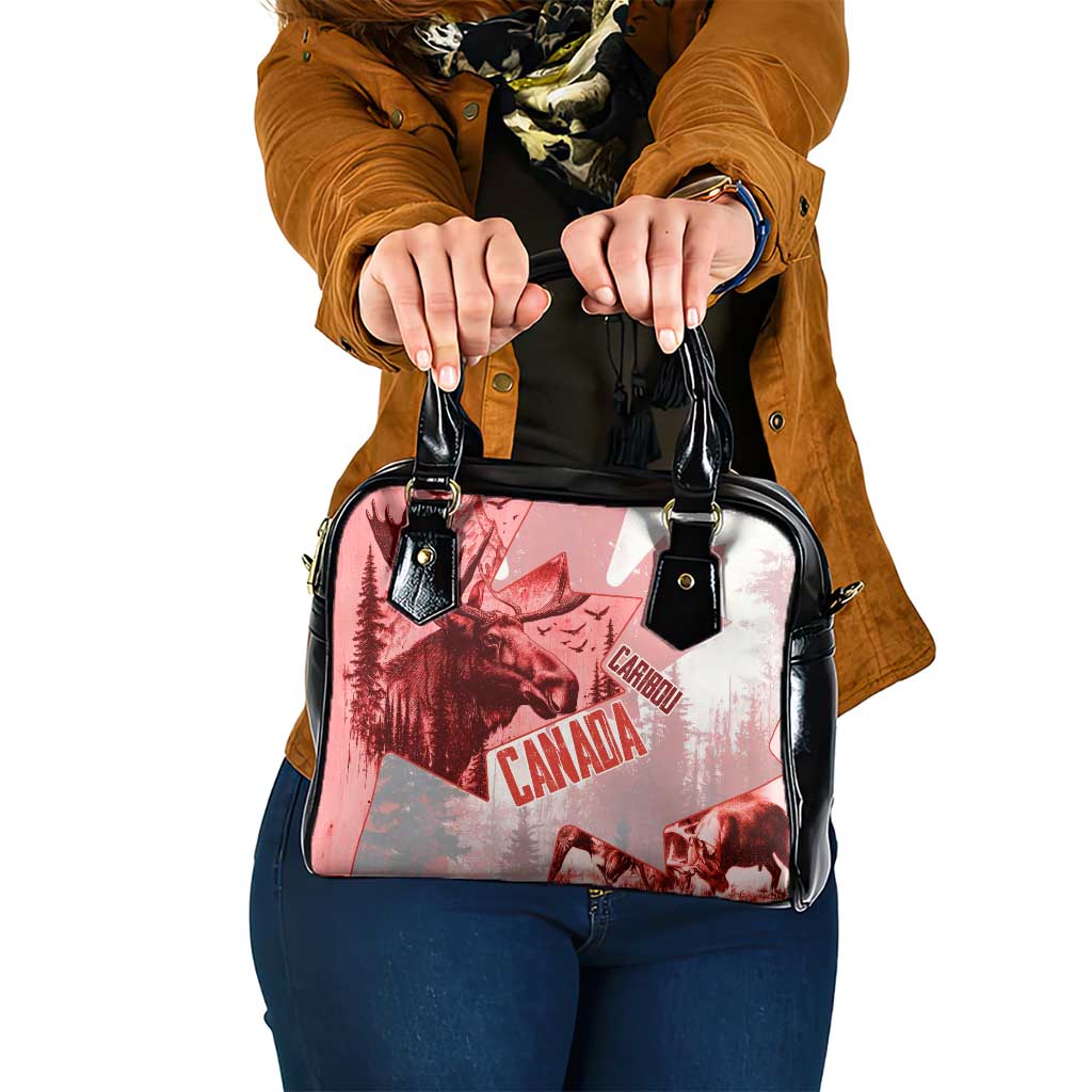 Canada Flag Shoulder Handbag Caribou Design with National Symbol