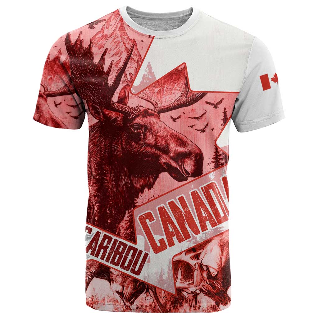 Canada Flag T Shirt Caribou Design with National Symbol