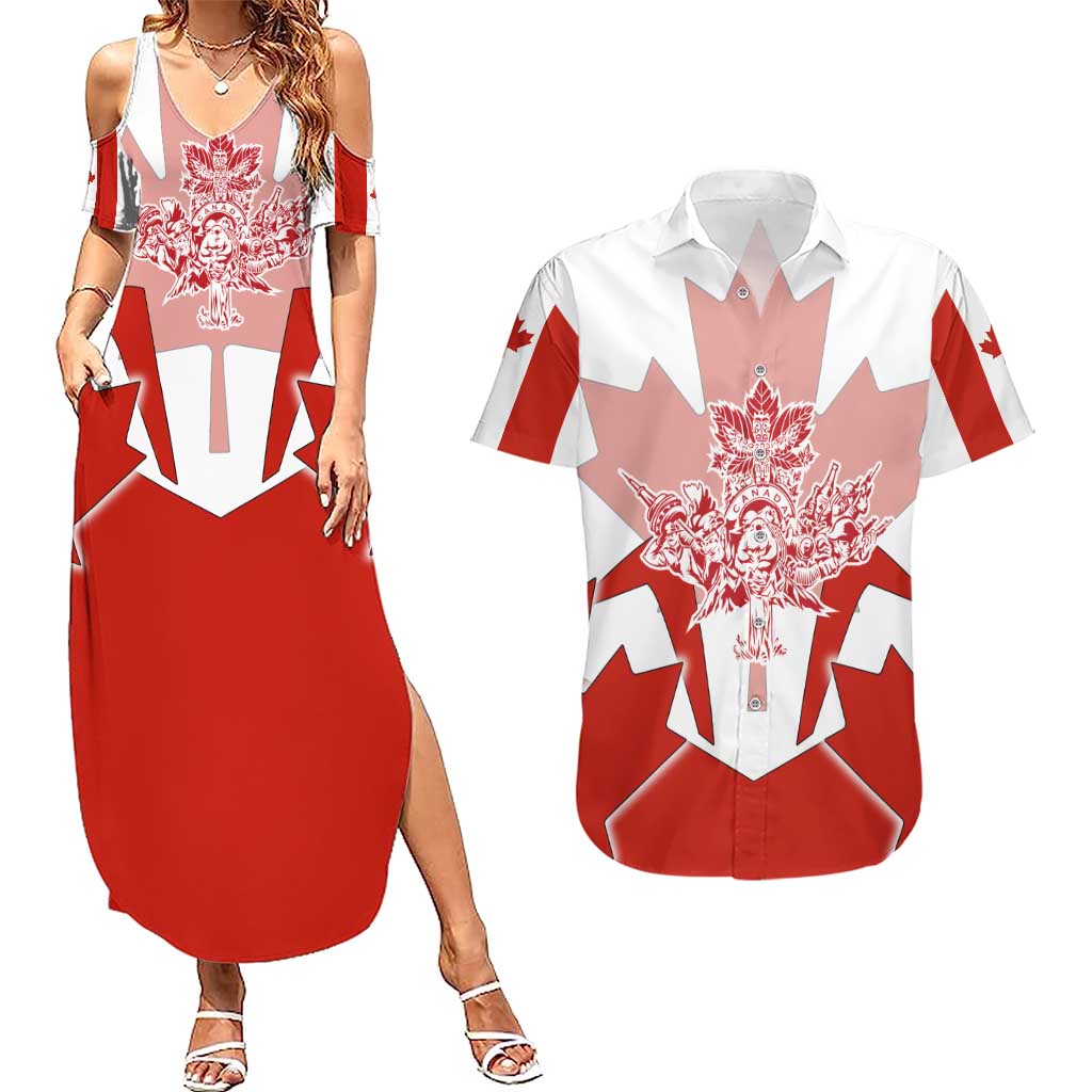 Canada Flag Couples Matching Summer Maxi Dress and Hawaiian Shirt National Map & Symbolic Design