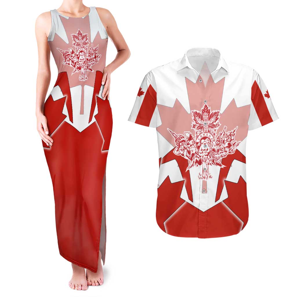 Canada Flag Couples Matching Tank Maxi Dress and Hawaiian Shirt National Map & Symbolic Design