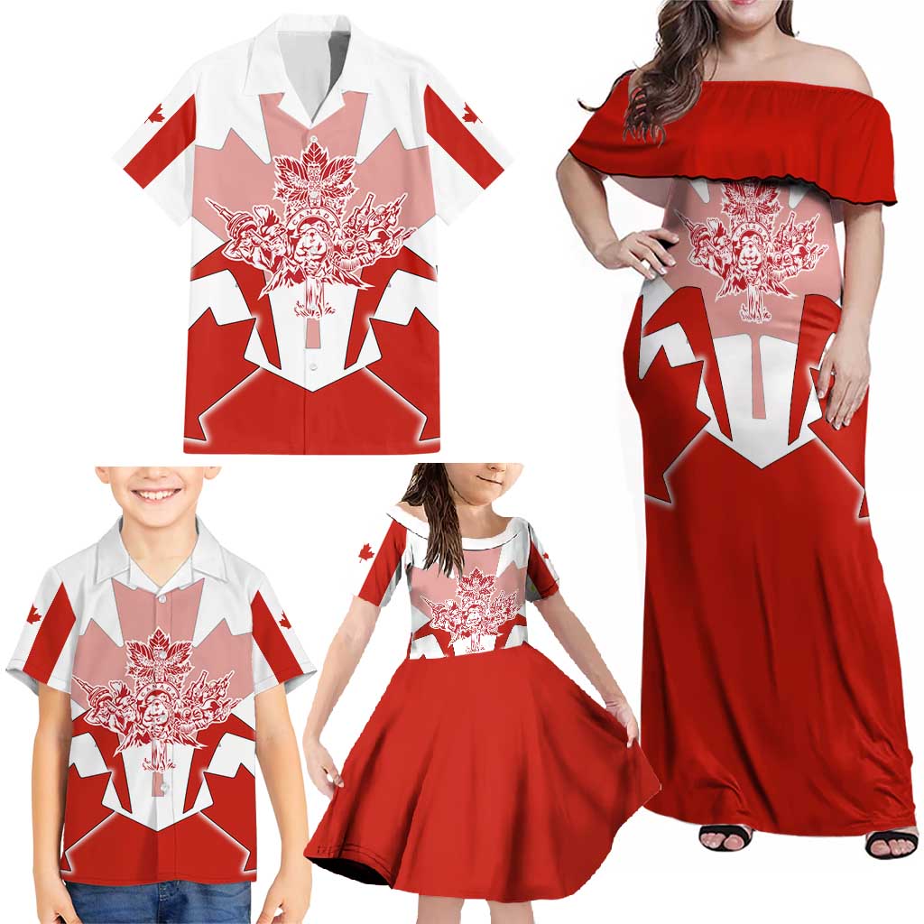 Canada Flag Family Matching Off Shoulder Maxi Dress and Hawaiian Shirt National Map & Symbolic Design