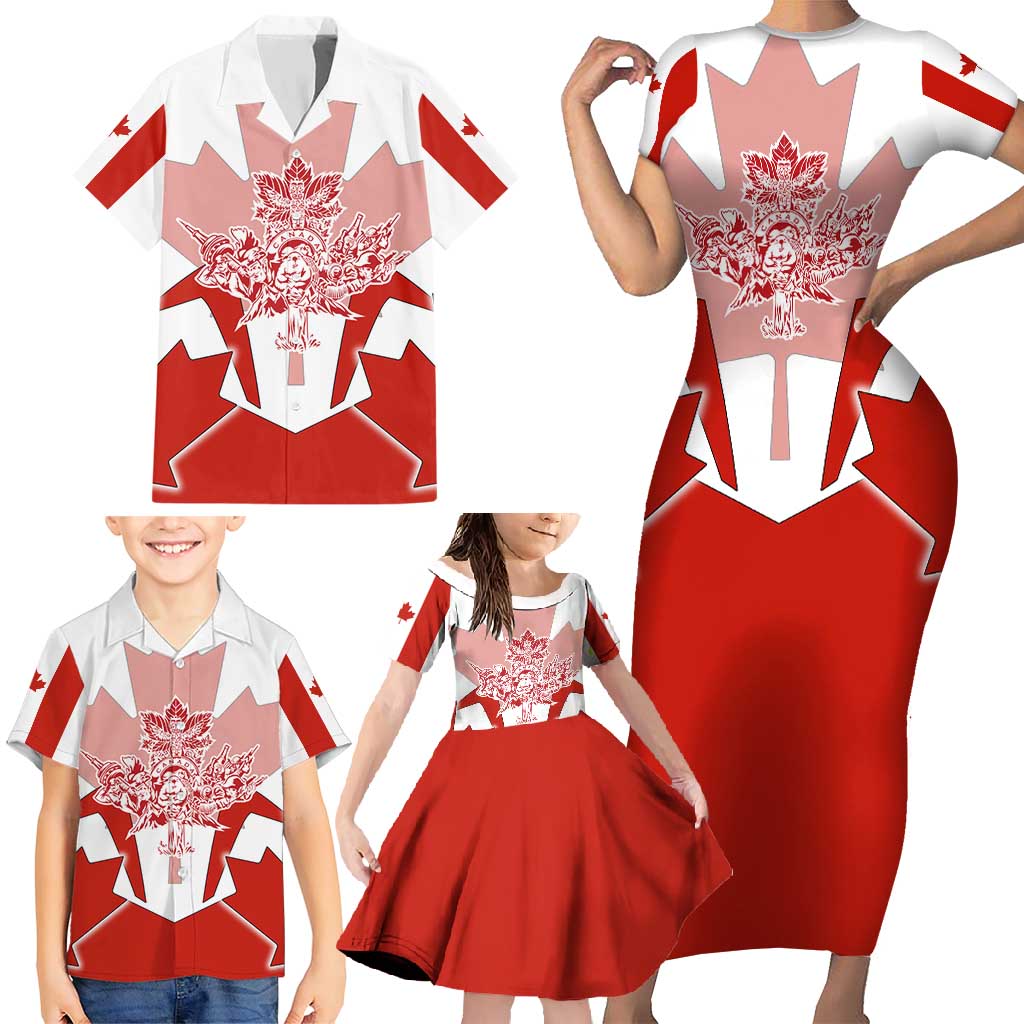 Canada Flag Family Matching Short Sleeve Bodycon Dress and Hawaiian Shirt National Map & Symbolic Design