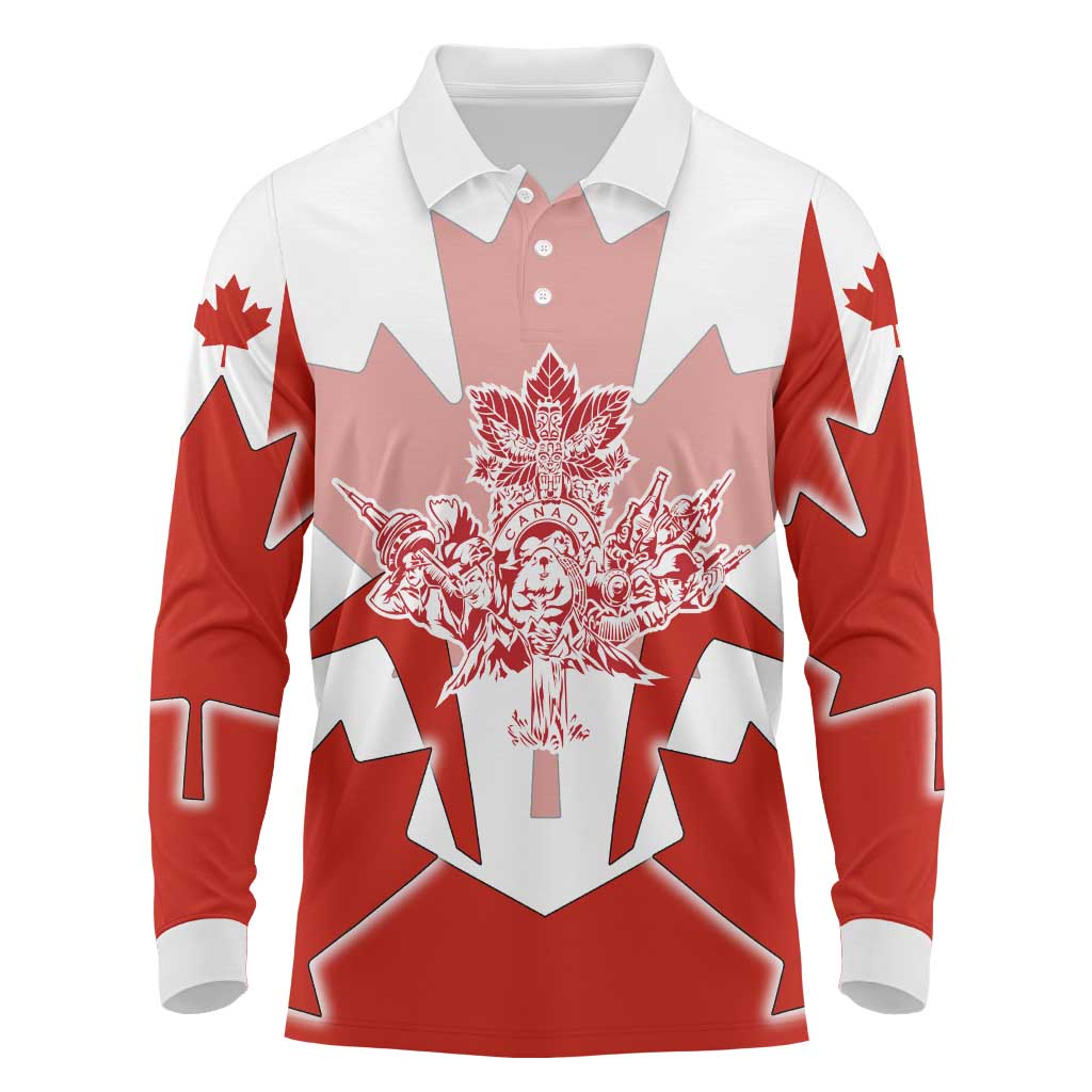 Canada Flag Long Sleeve Polo Shirt National Map & Symbolic Design