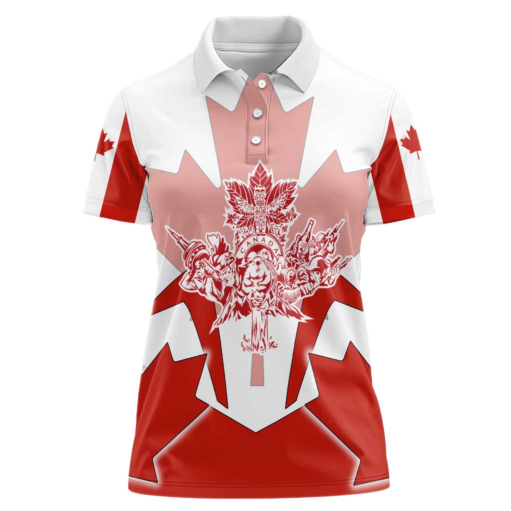 Canada Flag Women Polo Shirt National Map & Symbolic Design