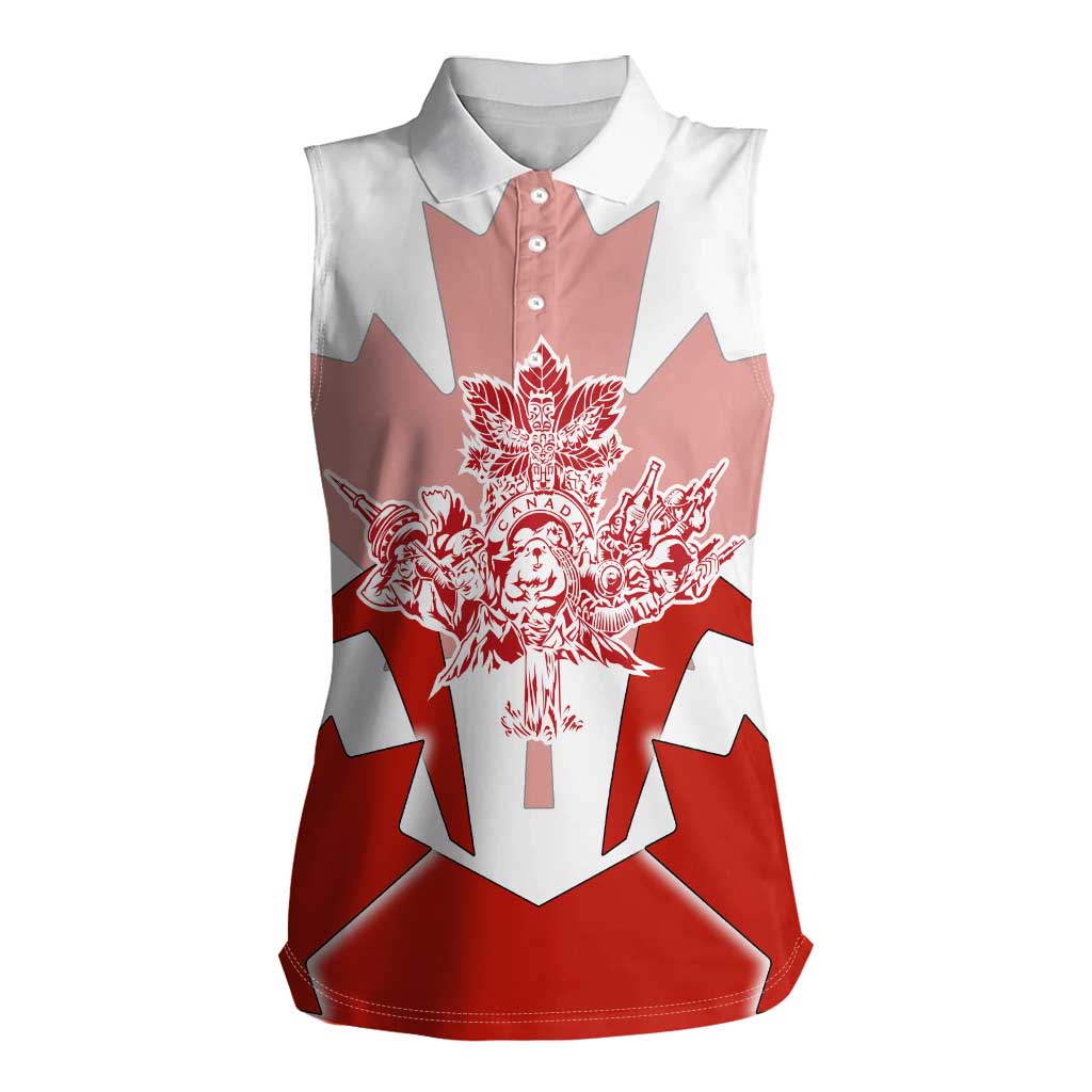 Canada Flag Women Sleeveless Polo Shirt National Map & Symbolic Design