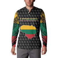 Men's black button-up sweatshirt with Lithuania text and multicolor map on front