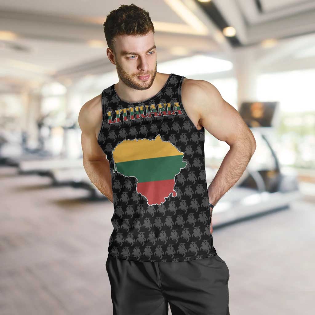 Lithuania Map Combined with National Coat of Arms Men Tank Top Patriotic Design