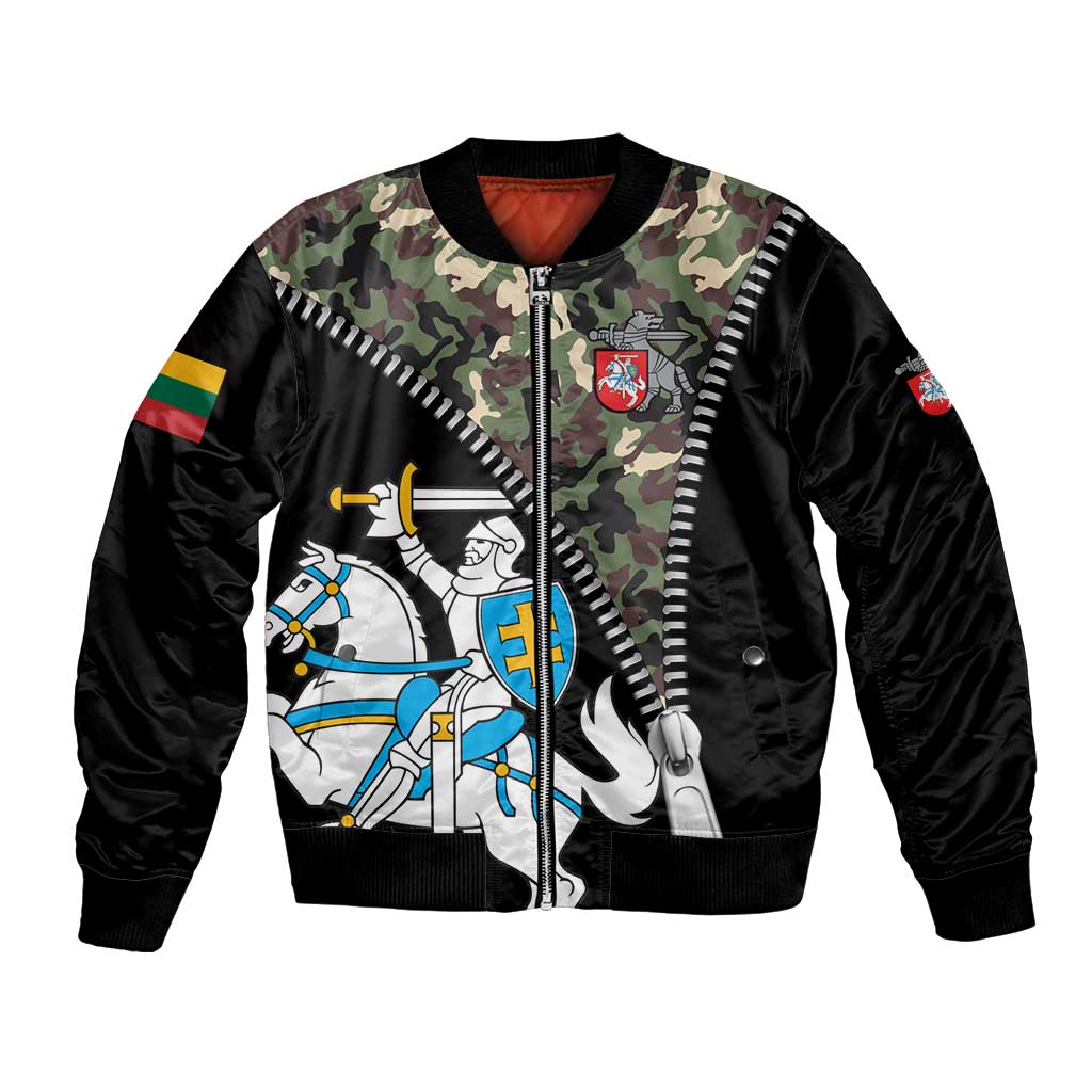 Lithuania's National Emblem Bomber Jacket with Military Motifs - Army-Inspired Design