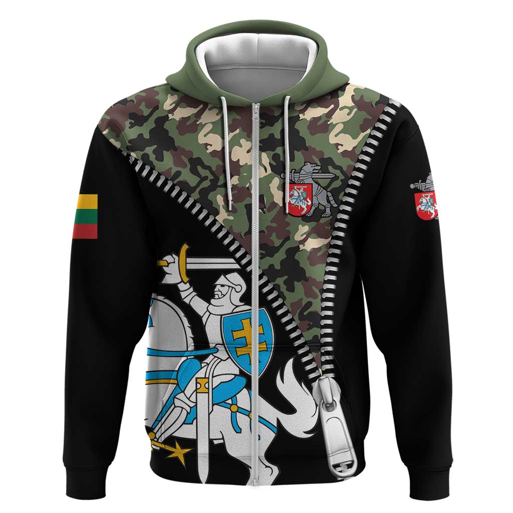 Lithuania's National Emblem Zip Hoodie with Military Motifs - Army-Inspired Design