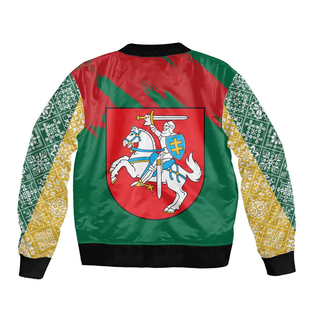Lithuania Emblem Bomber Jacket National Symbol with Traditional Patterns