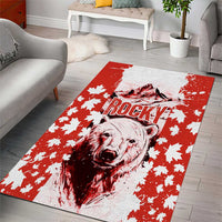 Canada Bear Area Rug with Maple Leaf and Rocky Mountain Design