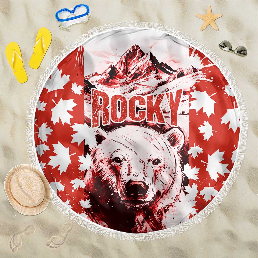 Canada Bear Beach Blanket with Maple Leaf and Rocky Mountain Design
