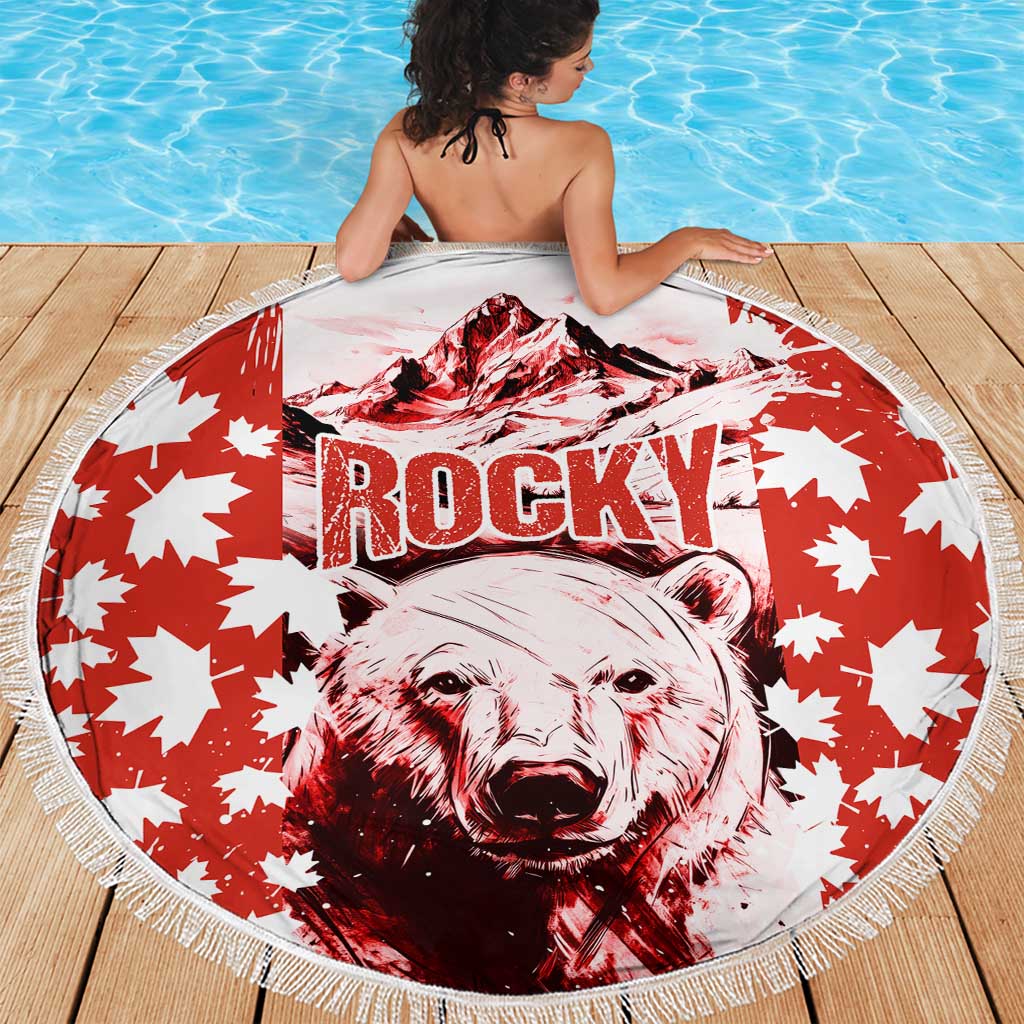 Canada Bear Beach Blanket with Maple Leaf and Rocky Mountain Design