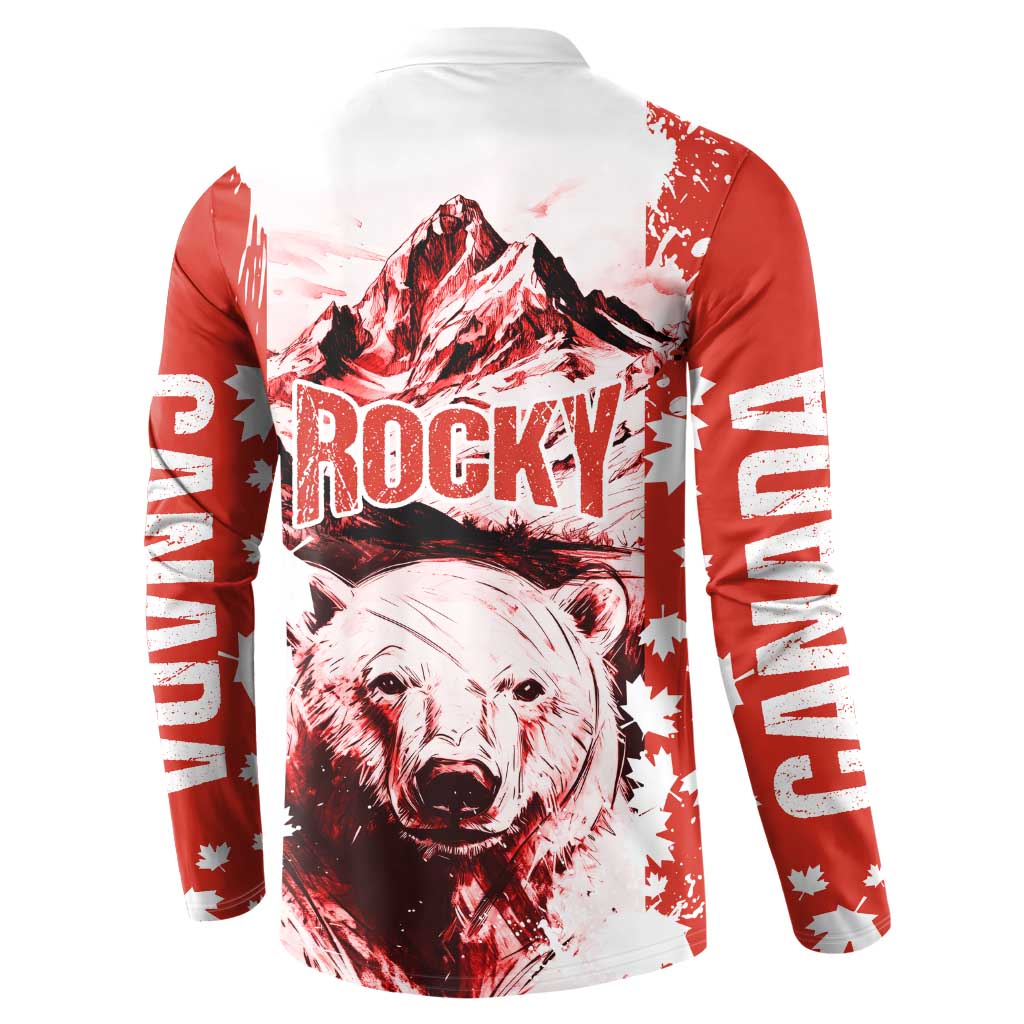 Canada Bear Button Sweatshirt with Maple Leaf and Rocky Mountain Design