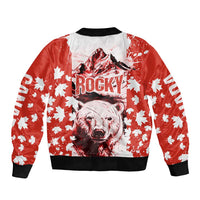 Canada Bear Sleeve Zip Bomber Jacket with Maple Leaf and Rocky Mountain Design