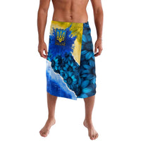 Men's patterned shorts with blue sunflowers, Ukraine trident emblem, blue-yellow top panel