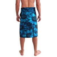 Men's patterned swim shorts with allover dark-blue floral print and flower outlines