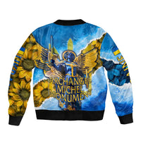 Ukraine Archangel Michael Bomber Jacket with Trident Emblem and Sunflowers Design