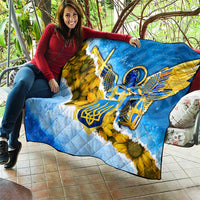 Ukraine Archangel Michael Quilt with Trident Emblem and Sunflowers Design