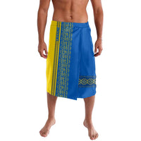 Ukrainian Flag Colors Lavalava with Trident Crest and Traditional Folk Pattern