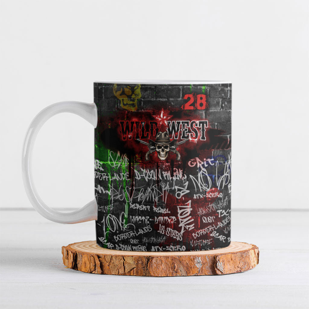 Personalized Wild West Borderlands Ceramic Mug Urban Street Graffiti Art Skull Scorpion Symbols