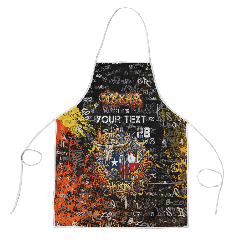 Personalized Texas State Pride Apron Urban Graffiti Style - Longhorn Skull - Oil Derrick Graphic