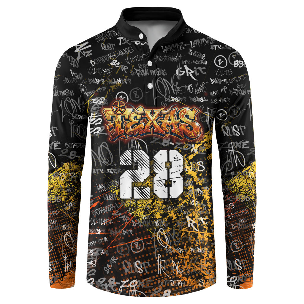 Personalized Texas State Pride Button Sweatshirt Urban Graffiti Style - Longhorn Skull - Oil Derrick Graphic
